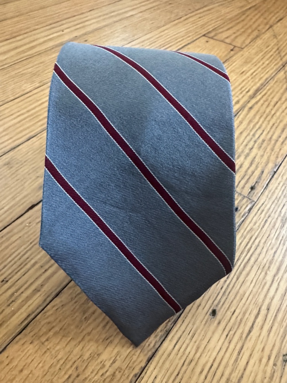 Vintage Dior Gray Tie with Burgundy Diagonal Stripes